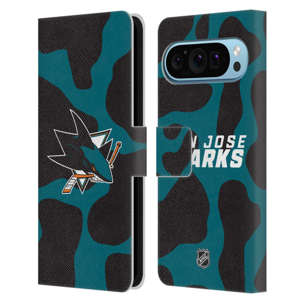 NHL San Jose Sharks Cow Pattern Leather Book Wallet Case Cover For Google Pixel 9 / Pixel 9 Pro