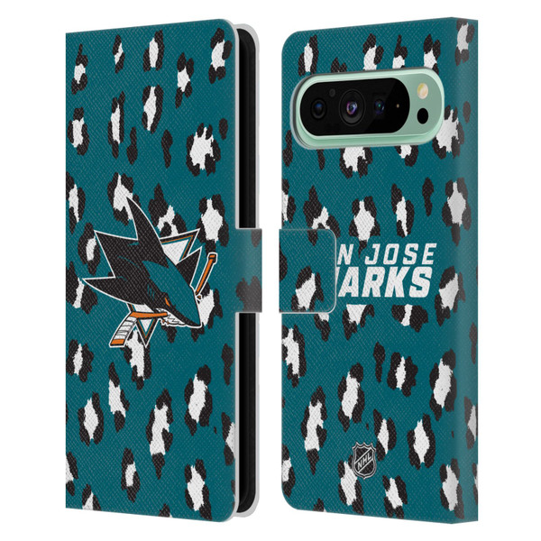 NHL San Jose Sharks Leopard Patten Leather Book Wallet Case Cover For Google Pixel 9 Pro XL