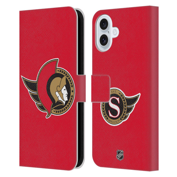 NHL Ottawa Senators Plain Leather Book Wallet Case Cover For Apple iPhone 16 Plus