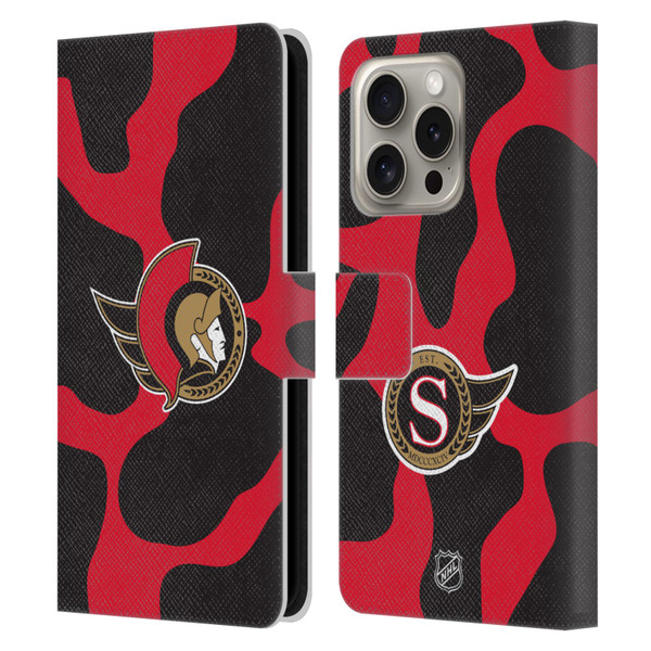 NHL Ottawa Senators Cow Pattern Leather Book Wallet Case Cover For Apple iPhone 16 Pro