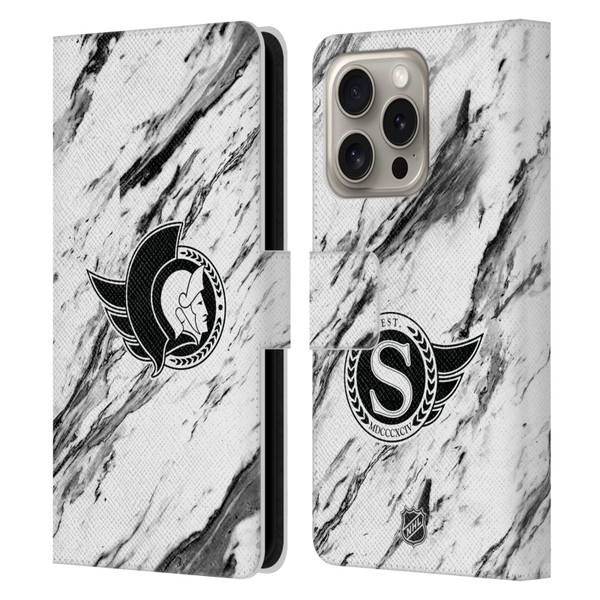 NHL Ottawa Senators Marble Leather Book Wallet Case Cover For Apple iPhone 16 Pro