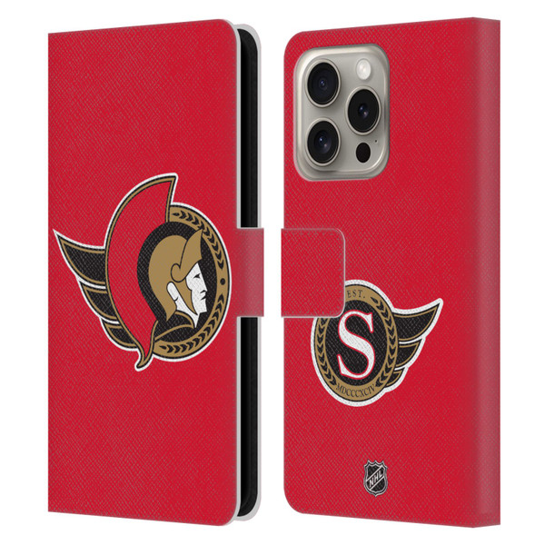 NHL Ottawa Senators Plain Leather Book Wallet Case Cover For Apple iPhone 16 Pro