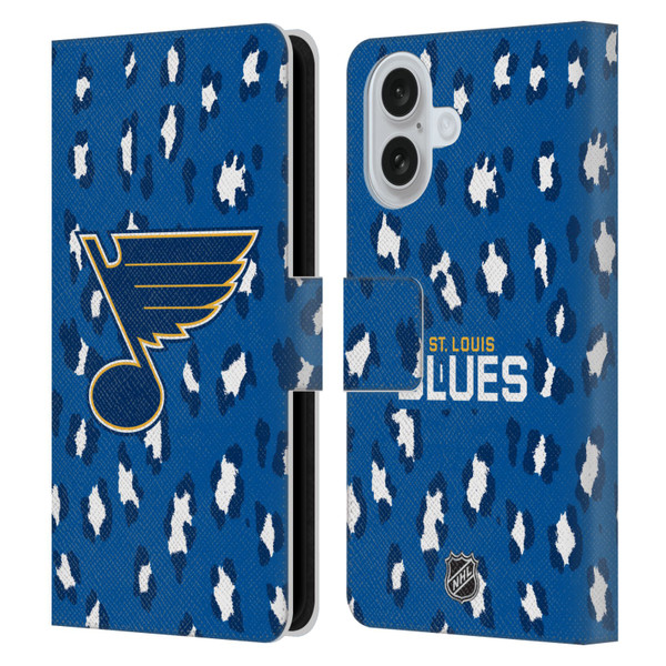 NHL St Louis Blues Leopard Patten Leather Book Wallet Case Cover For Apple iPhone 16