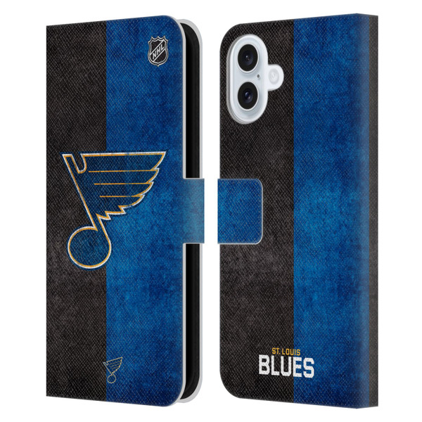 NHL St Louis Blues Half Distressed Leather Book Wallet Case Cover For Apple iPhone 16 Plus