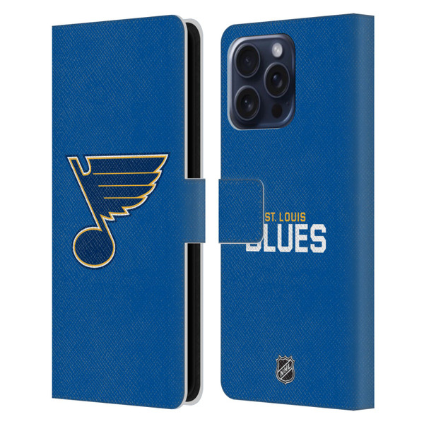 NHL St Louis Blues Plain Leather Book Wallet Case Cover For Apple iPhone 16 Pro Max
