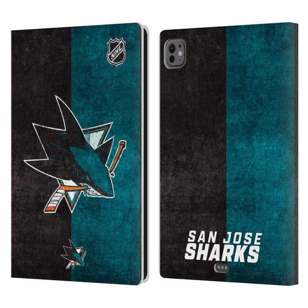 NHL San Jose Sharks Half Distressed Leather Book Wallet Case Cover For Apple iPad Pro 11 M4 2024