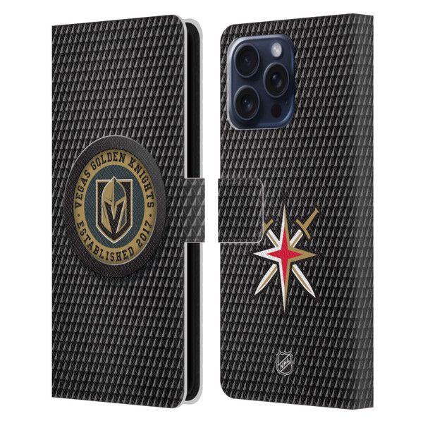 NHL Vegas Golden Knights Puck Texture Leather Book Wallet Case Cover For Apple iPhone 16 Pro Max