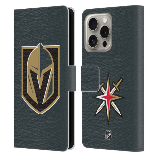 NHL Vegas Golden Knights Plain Leather Book Wallet Case Cover For Apple iPhone 16 Pro