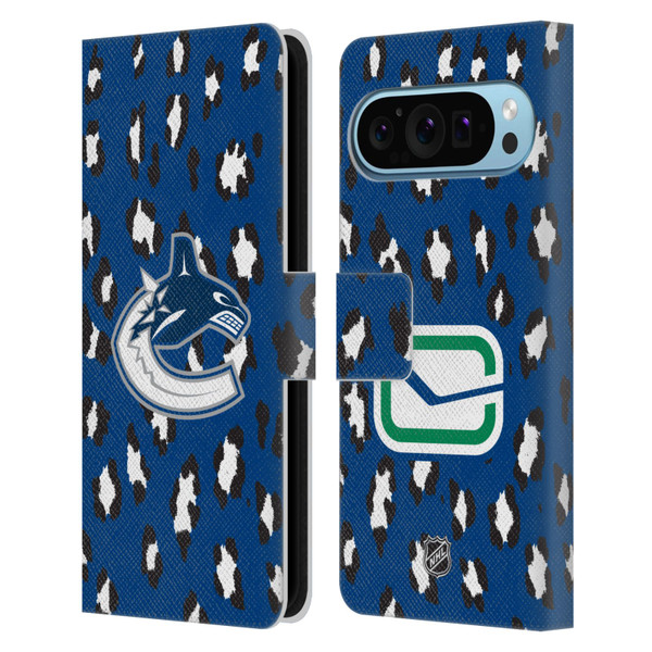 NHL Vancouver Canucks Leopard Patten Leather Book Wallet Case Cover For Google Pixel 9 / Pixel 9 Pro