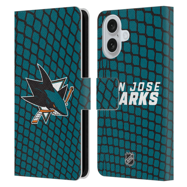 NHL San Jose Sharks Net Pattern Leather Book Wallet Case Cover For Apple iPhone 16
