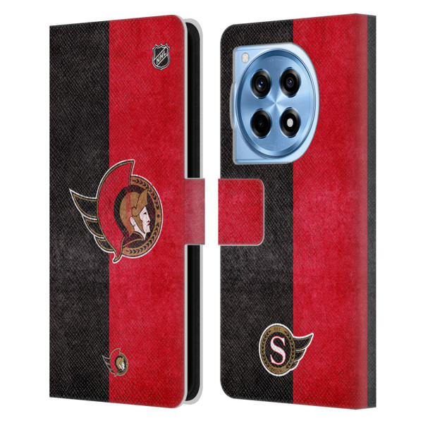 NHL Ottawa Senators Half Distressed Leather Book Wallet Case Cover For OnePlus 12R