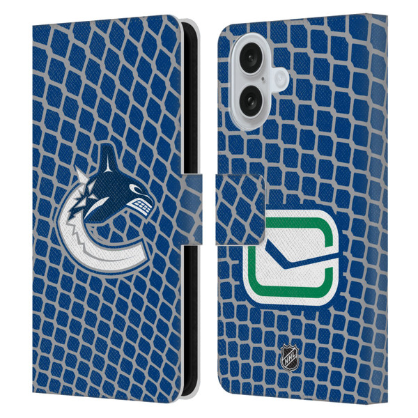 NHL Vancouver Canucks Net Pattern Leather Book Wallet Case Cover For Apple iPhone 16