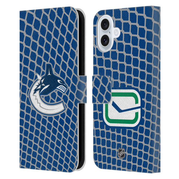 NHL Vancouver Canucks Net Pattern Leather Book Wallet Case Cover For Apple iPhone 16 Plus