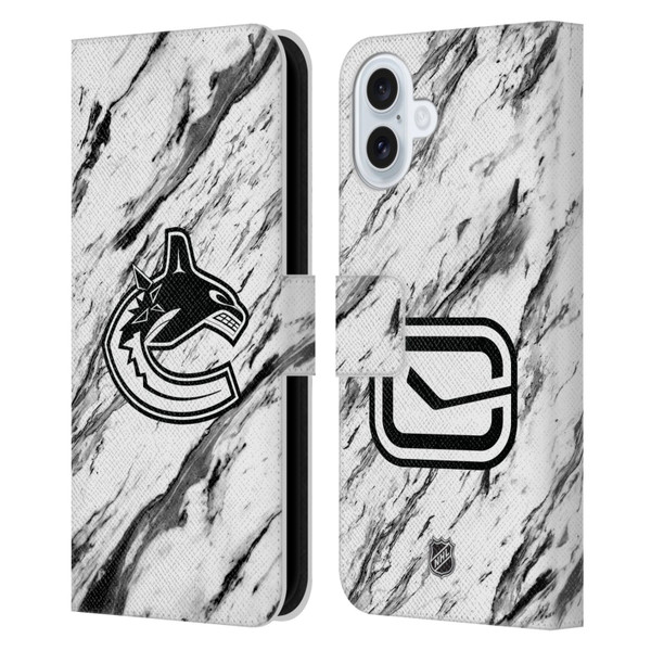 NHL Vancouver Canucks Marble Leather Book Wallet Case Cover For Apple iPhone 16 Plus