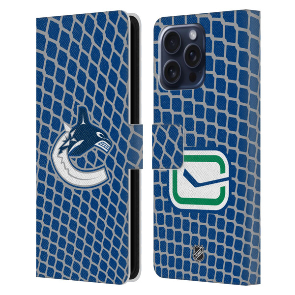 NHL Vancouver Canucks Net Pattern Leather Book Wallet Case Cover For Apple iPhone 16 Pro Max
