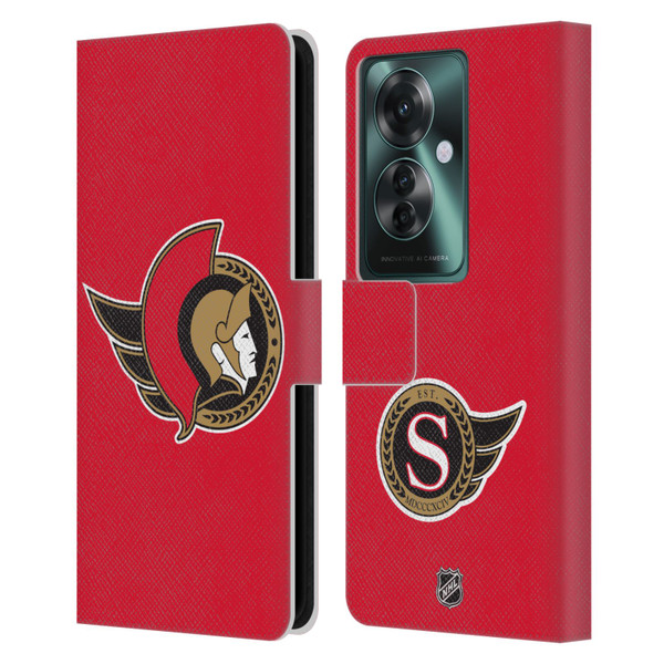 NHL Ottawa Senators Plain Leather Book Wallet Case Cover For OPPO Reno11 F 5G / F25 Pro 5G