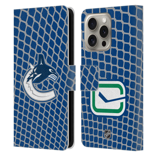 NHL Vancouver Canucks Net Pattern Leather Book Wallet Case Cover For Apple iPhone 16 Pro