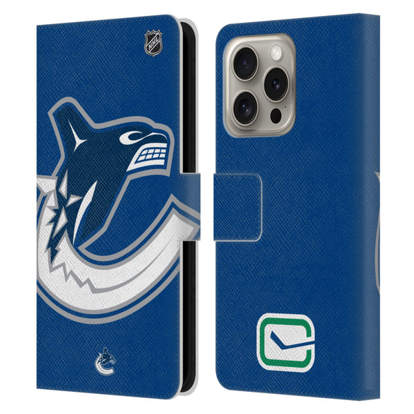 NHL Vancouver Canucks Oversized Leather Book Wallet Case Cover For Apple iPhone 16 Pro