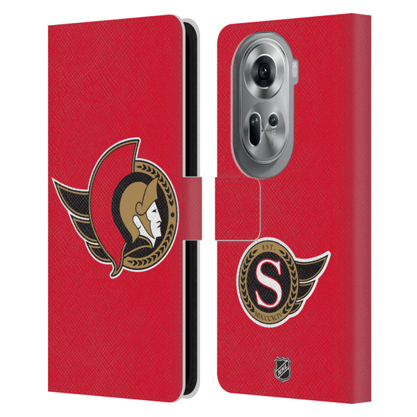 NHL Ottawa Senators Plain Leather Book Wallet Case Cover For OPPO Reno11 Pro