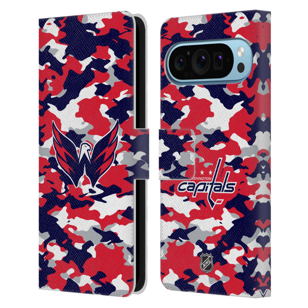 NHL Washington Capitals Camouflage Leather Book Wallet Case Cover For Google Pixel 9 / Pixel 9 Pro