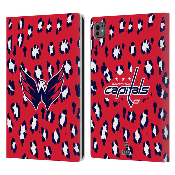 NHL Washington Capitals Leopard Patten Leather Book Wallet Case Cover For Apple iPad Pro 11 M4 2024
