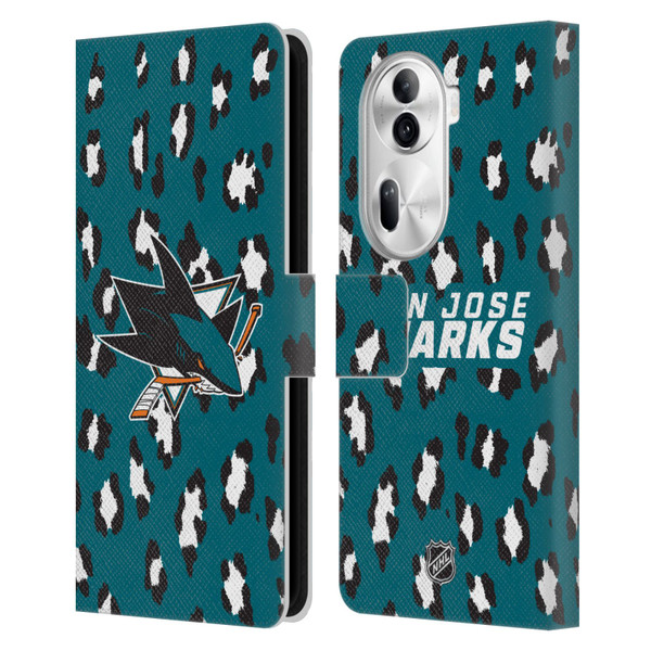 NHL San Jose Sharks Leopard Patten Leather Book Wallet Case Cover For OPPO Reno11