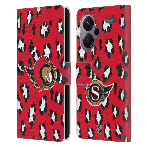 NHL Ottawa Senators Leopard Patten Leather Book Wallet Case Cover For Xiaomi Redmi Note 13 Pro Plus 5G