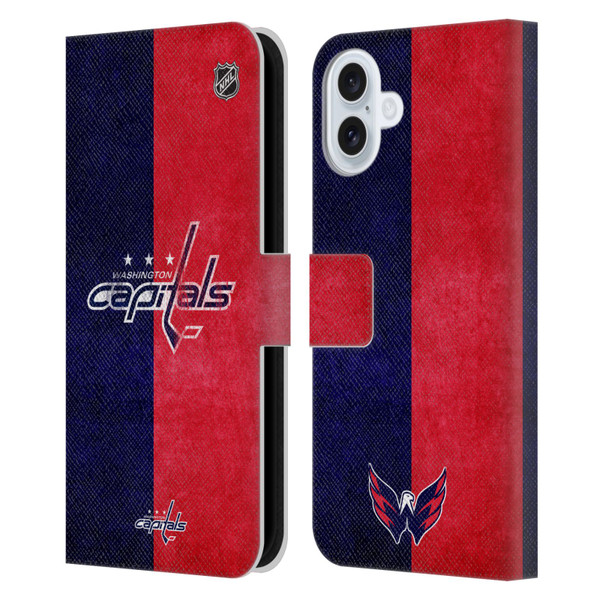 NHL Washington Capitals Half Distressed Leather Book Wallet Case Cover For Apple iPhone 16 Plus
