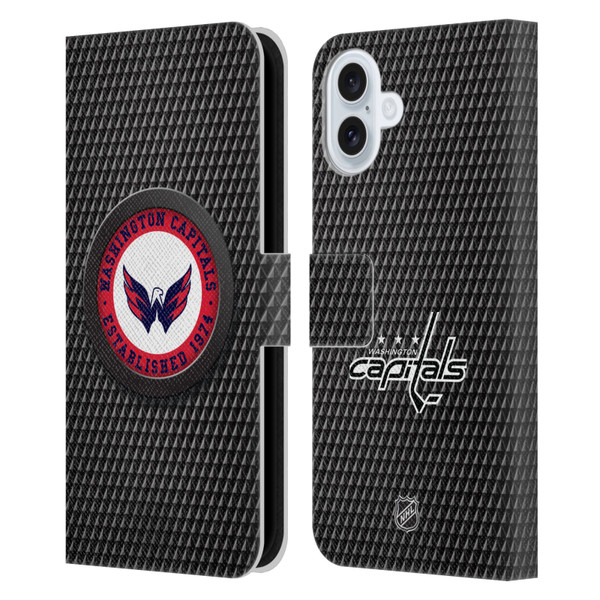 NHL Washington Capitals Puck Texture Leather Book Wallet Case Cover For Apple iPhone 16 Plus