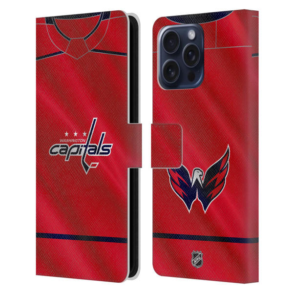 NHL Washington Capitals Jersey Leather Book Wallet Case Cover For Apple iPhone 16 Pro Max