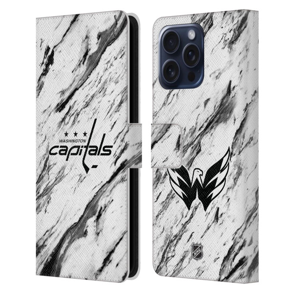 NHL Washington Capitals Marble Leather Book Wallet Case Cover For Apple iPhone 16 Pro Max