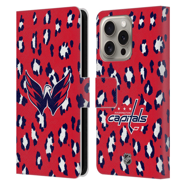 NHL Washington Capitals Leopard Patten Leather Book Wallet Case Cover For Apple iPhone 16 Pro