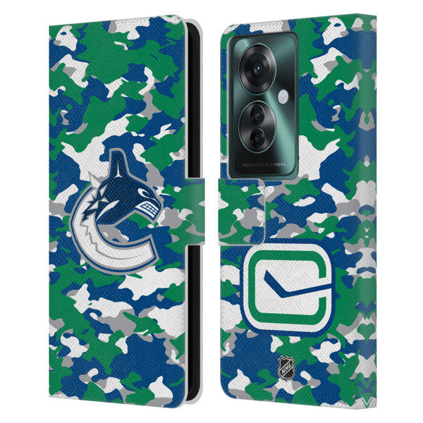 NHL Vancouver Canucks Camouflage Leather Book Wallet Case Cover For OPPO Reno11 F 5G / F25 Pro 5G