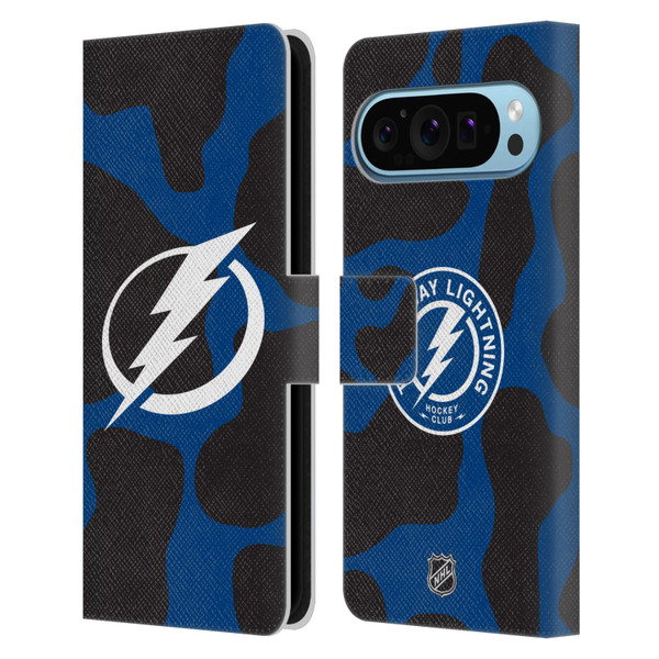 NHL Tampa Bay Lightning Cow Pattern Leather Book Wallet Case Cover For Google Pixel 9 / Pixel 9 Pro