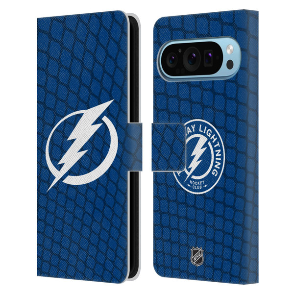 NHL Tampa Bay Lightning Net Pattern Leather Book Wallet Case Cover For Google Pixel 9 / Pixel 9 Pro
