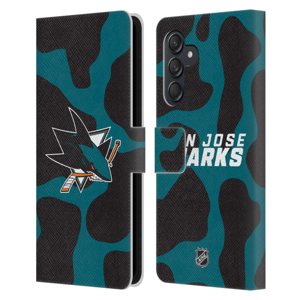 NHL San Jose Sharks Cow Pattern Leather Book Wallet Case Cover For Samsung Galaxy M55 5G