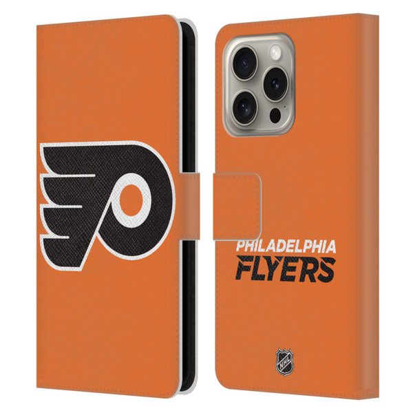 NHL Philadelphia Flyers Plain Leather Book Wallet Case Cover For Apple iPhone 16 Pro