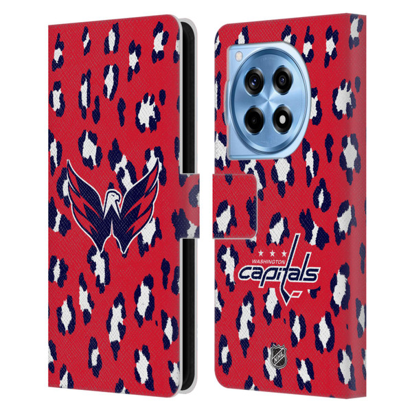 NHL Washington Capitals Leopard Patten Leather Book Wallet Case Cover For OnePlus 12R