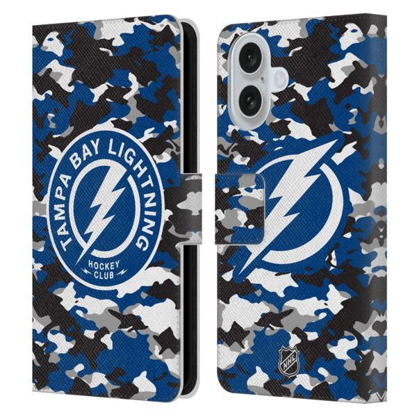 NHL Tampa Bay Lightning Camouflage Leather Book Wallet Case Cover For Apple iPhone 16