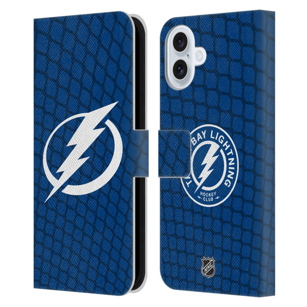 NHL Tampa Bay Lightning Net Pattern Leather Book Wallet Case Cover For Apple iPhone 16 Plus