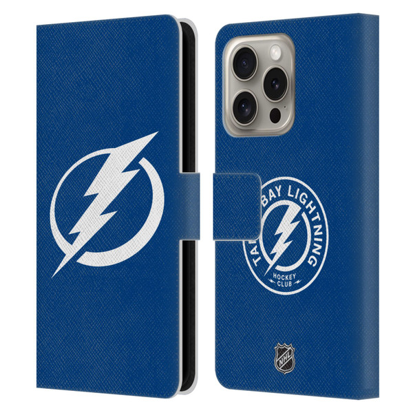 NHL Tampa Bay Lightning Plain Leather Book Wallet Case Cover For Apple iPhone 16 Pro