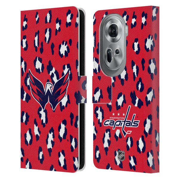 NHL Washington Capitals Leopard Patten Leather Book Wallet Case Cover For OPPO Reno11 Pro