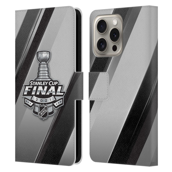 NHL 2021 Stanley Cup Final Stripes 2 Leather Book Wallet Case Cover For Apple iPhone 16 Pro