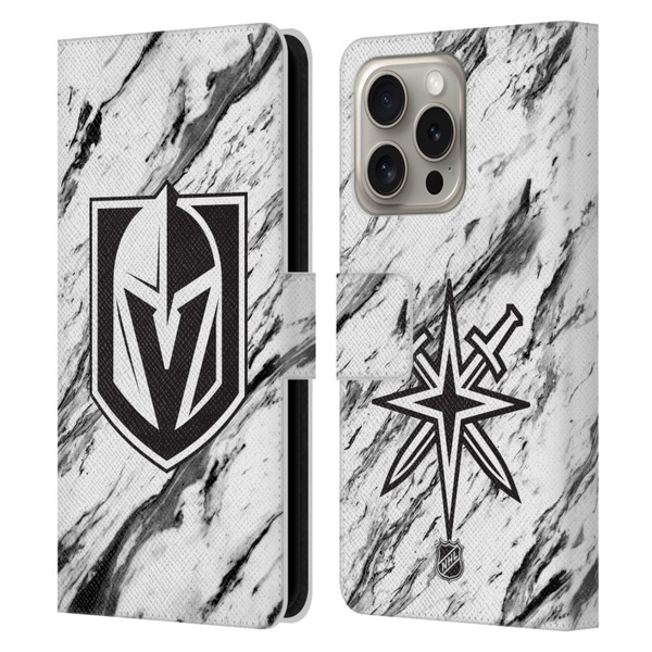 NHL Vegas Golden Knights Marble Leather Book Wallet Case Cover For Apple iPhone 16 Pro