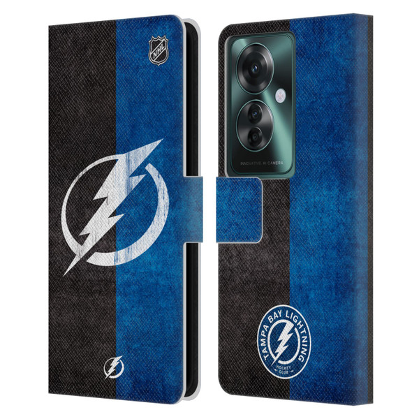 NHL Tampa Bay Lightning Half Distressed Leather Book Wallet Case Cover For OPPO Reno11 F 5G / F25 Pro 5G