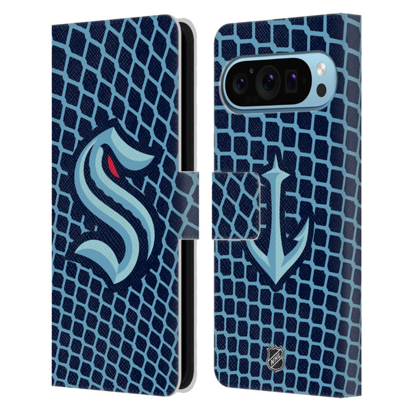 NHL Seattle Kraken Net Pattern Leather Book Wallet Case Cover For Google Pixel 9 / Pixel 9 Pro