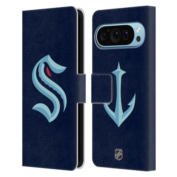 NHL Seattle Kraken Plain Leather Book Wallet Case Cover For Google Pixel 9 / Pixel 9 Pro