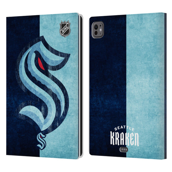 NHL Seattle Kraken Half Distressed Leather Book Wallet Case Cover For Apple iPad Pro 11 M4 2024