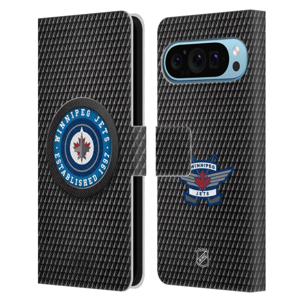 NHL Winnipeg Jets Puck Texture Leather Book Wallet Case Cover For Google Pixel 9 / Pixel 9 Pro