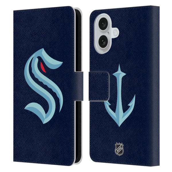 NHL Seattle Kraken Plain Leather Book Wallet Case Cover For Apple iPhone 16
